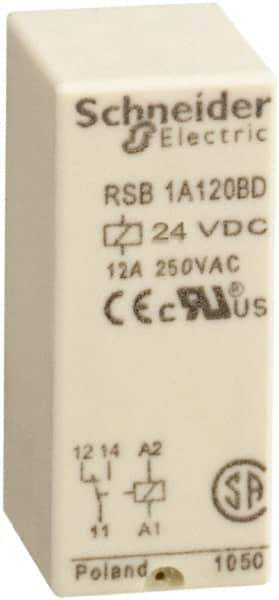 Schneider Electric - 3,000 VA Power Rating, Electromechanical Plug-in General Purpose Relay - 12 Amp at 250 VAC & 12 Amp at 28 VDC, 1CO, 24 VDC - Exact Industrial Supply