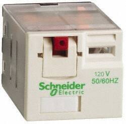 Schneider Electric - 3,750 VA Power Rating, Electromechanical Plug-in General Purpose Relay - 15 Amp at 250 VAC & 28 VDC, 4CO, 120 VAC - Exact Industrial Supply