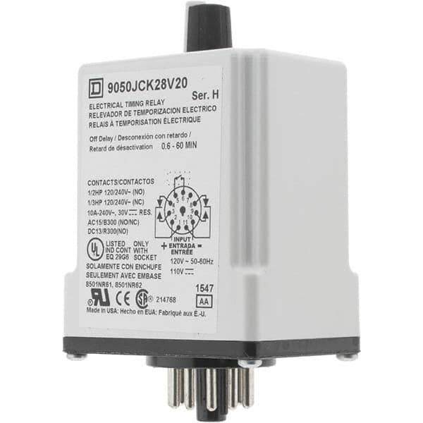 Square D - 0.66 min Delay, DPDT Time Delay Relay - 10 Contact Amp, 110 VDC & 120 VAC - Exact Industrial Supply