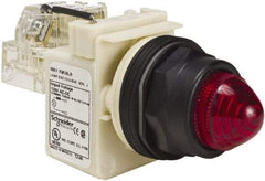 Schneider Electric - 120 V Red Lens LED Press-to-Test Indicating Light - Round Lens, Screw Clamp Connector, Corrosion Resistant, Dust Resistant, Oil Resistant - Exact Industrial Supply