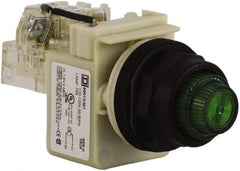 Schneider Electric - 110 VAC at 50/60 Hz via Transformer, 120 VAC at 50/60 Hz via Transformer Green Lens Press-to-Test Indicating Light - Round Lens, Screw Clamp Connector, Corrosion Resistant, Dust Resistant, Oil Resistant - Exact Industrial Supply
