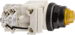 Schneider Electric - 110 VAC at 50/60 Hz via Transformer, 120 VAC at 50/60 Hz via Transformer Amber Lens Press-to-Test Indicating Light - Round Lens, Screw Clamp Connector, Corrosion Resistant, Dust Resistant, Oil Resistant - Exact Industrial Supply