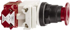 Schneider Electric - 30mm Mount Hole, Extended Straight, Pushbutton Switch with Contact Block - Red Pushbutton, Maintained (MA), Momentary (MO) - Exact Industrial Supply