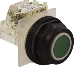 Schneider Electric - 30mm Mount Hole, Flush, Pushbutton Switch with Contact Block - Octagon, Green Pushbutton, Momentary (MO) - Exact Industrial Supply