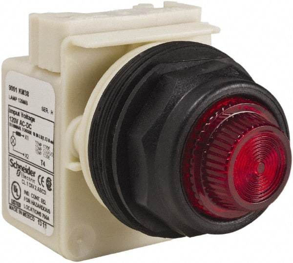 Schneider Electric - 120 V Red Lens Indicating Light - Round Lens, Screw Clamp Connector, Corrosion Resistant, Dust Resistant, Oil Resistant - Exact Industrial Supply