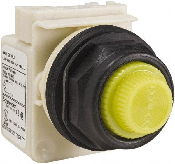 Schneider Electric - 120 V Yellow Lens LED Indicating Light - Round Lens, Screw Clamp Connector, Corrosion Resistant, Dust Resistant, Oil Resistant - Exact Industrial Supply