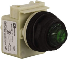 Schneider Electric - 110 VAC at 50/60 Hz via Transformer, 120 VAC at 50/60 Hz via Transformer Green Lens Indicating Light - Round Lens, Screw Clamp Connector, Corrosion Resistant, Dust Resistant, Oil Resistant - Exact Industrial Supply