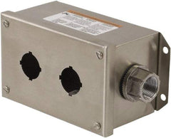 Schneider Electric - 2 Hole, 30mm Hole Diameter, Stainless Steel Pushbutton Switch Enclosure - 1, 3, 4, 12, 4X NEMA Rated - Exact Industrial Supply