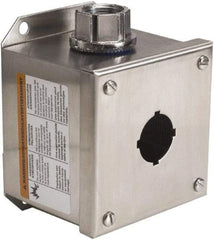 Schneider Electric - 1 Hole, 30mm Hole Diameter, Stainless Steel Pushbutton Switch Enclosure - 1, 3, 4, 12, 4X NEMA Rated - Exact Industrial Supply