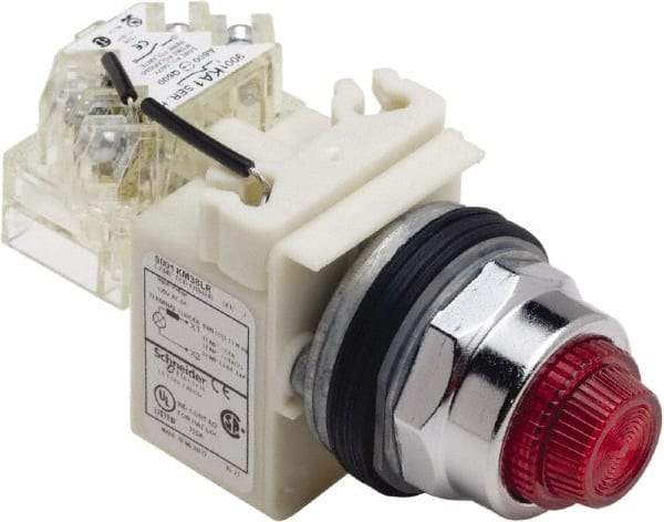 Schneider Electric - 120 V Red Lens LED Press-to-Test Indicating Light - Octagonal Lens, Screw Clamp Connector - Exact Industrial Supply