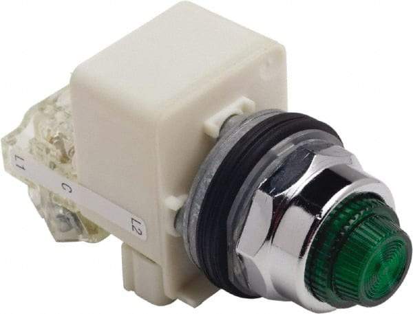 Schneider Electric - 120 V Green Lens LED Press-to-Test Indicating Light - Octagonal Lens, Screw Clamp Connector - Exact Industrial Supply
