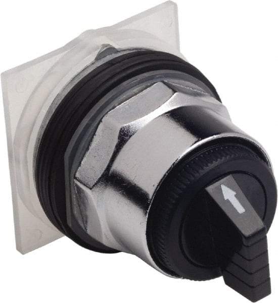 Schneider Electric - 30mm Mount Hole, 3 Position, Knob and Pushbutton Operated, Selector Switch Only - Black, Momentary (MO), without Contact Blocks, Weatherproof and Dust and Oil Resistant - Exact Industrial Supply