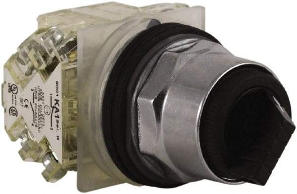 Schneider Electric - 30mm Mount Hole, 2 Position, Knob and Pushbutton Operated, Selector Switch - Black, Maintained (MA), 2NO/2NC, Weatherproof and Dust and Oil Resistant - Exact Industrial Supply