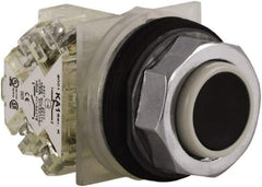 Schneider Electric - 30mm Mount Hole, Extended Straight, Pushbutton Switch with Contact Block - Black Pushbutton, Momentary (MO) - Exact Industrial Supply