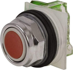 Schneider Electric - 30mm Mount Hole, Extended Straight, Pushbutton Switch with Contact Block - Red Pushbutton, Momentary (MO) - Exact Industrial Supply