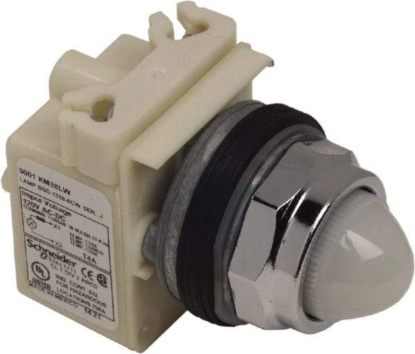 Schneider Electric - 120 V White Lens LED Pilot Light - Round Lens, Screw Clamp Connector - Exact Industrial Supply
