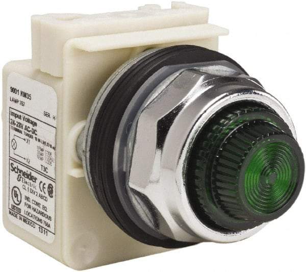 Schneider Electric - 28 V Green Lens Indicating Light - Screw Clamp Connector - Exact Industrial Supply