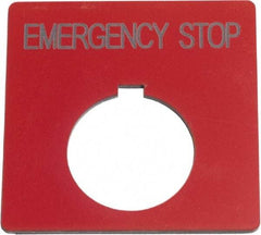 Schneider Electric - Square, Plastic Legend Plate - Emergency Stop - Red Background, Black Letters, 1.2 Inch Hole Diameter, 2-1/2 Inch Square - Exact Industrial Supply