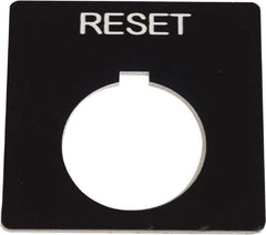 Schneider Electric - Square, Plastic Legend Plate - Reset - Black Background, White Letters, 1.2 Inch Hole Diameter, 2-1/4 Inch Square - Exact Industrial Supply