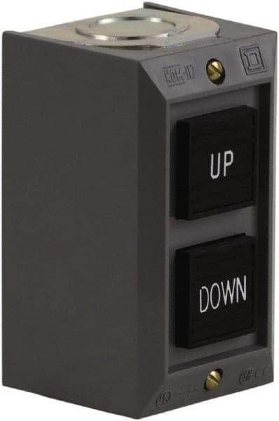 Schneider Electric - 2 Operator, Projecting Pushbutton Control Station - Down, Up (Legend), Momentary Switch, 2NO Contact, NEMA 1 - Exact Industrial Supply