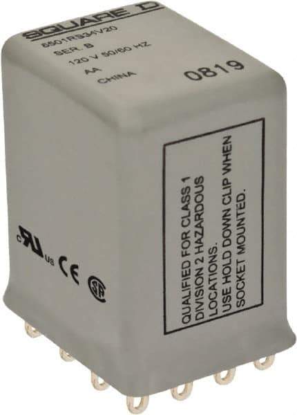 Square D - Electromechanical Plug-in General Purpose Relay - 5 Amp at 240 VAC, 4PDT, 240 VAC at 50/60 Hz - Exact Industrial Supply