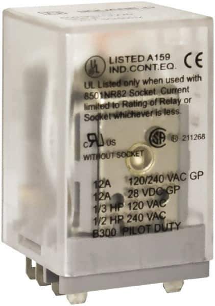 Square D - 1/2 hp at 240 Volt & 1/3 hp at 120 Volt, Electromechanical Spade General Purpose Relay - 10 Amp at 240 VAC, DPDT, 125 VDC - Exact Industrial Supply