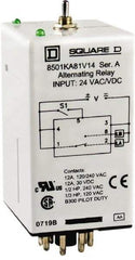 Square D - 11 Pins, 1/2 hp at 240 Volt & 1/3 hp at 120 Volt, Electromechanical Plug-in General Purpose Relay - 12 Amp at 240 VAC, DPDT, 24 VAC/VDC, 36mm Wide x 65mm High x 44mm Deep - Exact Industrial Supply