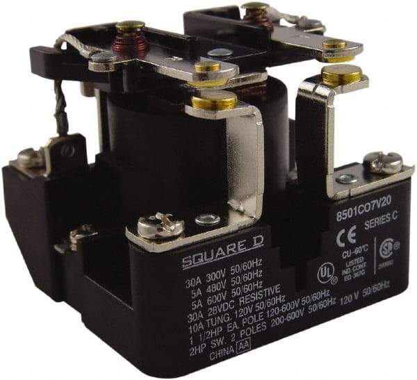 Square D - 1-1/2 hp, 10 VA Power Rating, Electromechanical Screw Clamp General Purpose Relay - 40 at 277 VAC & 5 at 600 V, DPST, 24 VDC, 63.6mm Wide x 49.6mm High x 63.2mm Deep - Exact Industrial Supply