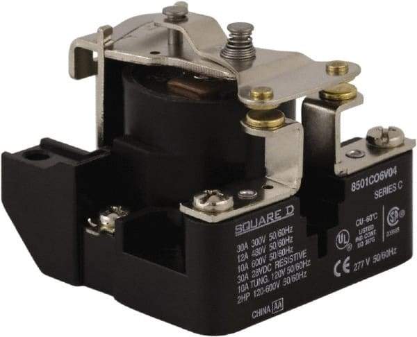 Square D - 2 hp, 10 VA Power Rating, Electromechanical Screw Clamp General Purpose Relay - 10 Amp at 600 V & 40 Amp at 277 VAC, SPST, 24 VAC at 50/60 Hz, 63.6mm Wide x 50.3mm High x 63.2mm Deep - Exact Industrial Supply