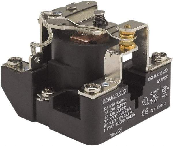 Square D - 1-1/2 hp, 10 VA Power Rating, Electromechanical Screw Clamp General Purpose Relay - 40 at 277 VAC & 5 at 600 V, SPDT, 277 VAC at 60 Hz, 63.6mm Wide x 52.4mm High x 63.2mm Deep - Exact Industrial Supply