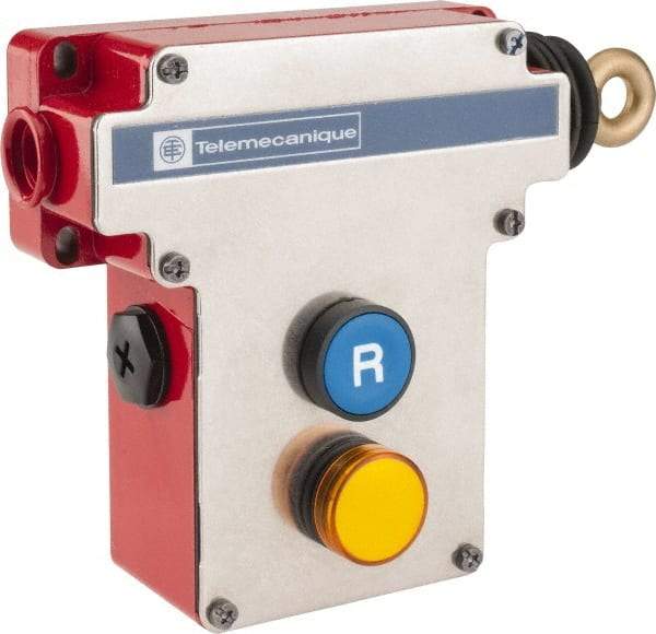 Telemecanique Sensors - 10 Amp, 2NO/2NC Configuration, Right Hand Operation, Rope Operated Limit Switch - Pushbutton Reset, Cable Pull, Pilot Light Indicator, 300 VAC - Exact Industrial Supply