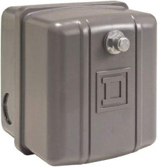 Square D - 1 NEMA Rated, DPST, 145 to 175 psi, Electromechanical, Snap Action Pressure and Level Switch - Adjustable Pressure, 460/575 VAC, 1/4 Inch Connector, Screw Terminal, For Use with Air Compressors, Power Circuits, Water Pumps - Exact Industrial Supply