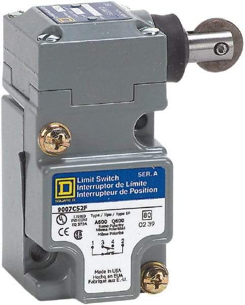 Square D - SPDT, NC/NO, 600 Volt Screw Terminal, Roller Plunger Actuator, General Purpose Limit Switch - 1, 2, 4, 6, 12, 13, 6P NEMA Rating, IP67 IPR Rating - Exact Industrial Supply