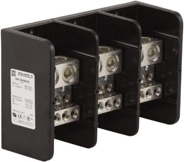 Square D - 3 Poles, 760 (Copper) Amp, Phenolic Power Distribution Block - 600 VAC, 2 Primary Connection - Exact Industrial Supply