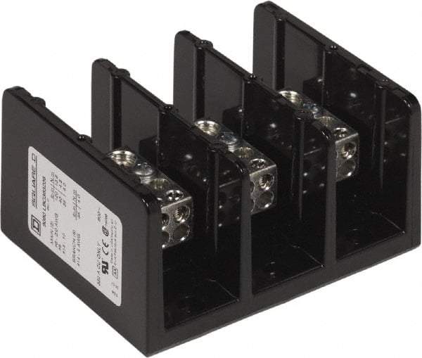 Square D - 3 Poles, 350 (Copper) Amp, Phenolic Power Distribution Block - 600 VAC, 2 Primary Connection - Exact Industrial Supply