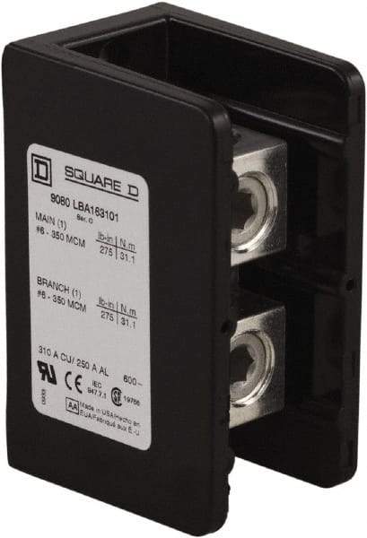 Square D - 1 Pole, 340 (Aluminium), 420 (Copper) Amp, Phenolic Power Distribution Block - 600 VAC, 1 Primary Connection - Exact Industrial Supply