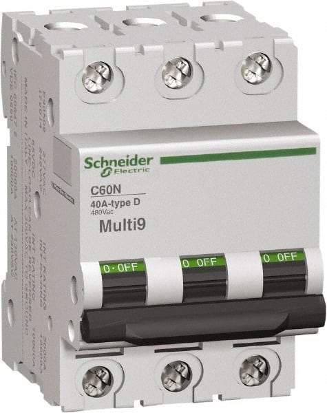 Schneider Electric - 2 Amp, 3 Pole, DIN Rail Mount Standard Circuit Breaker - Multiple Breaking Capacity Ratings, 14-4 (Copper) AWG, 3 Inch Deep x 3.19 Inch High x 2.13 Inch Wide - Exact Industrial Supply