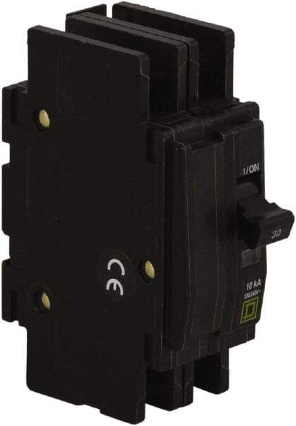 Square D - 60 Amp, 120/240 VAC, 2 Pole, DIN Rail Mounted, Flush Mount, Surface Mount Miniature Circuit Breaker - Thermal Magnetic Trip, 10 kA at 120/240 VAC Breaking Capacity, 14-2 (Aluminum), 14-2 (Copper) AWG, 74mm Deep x 103mm High x 19mm Wide - Exact Industrial Supply