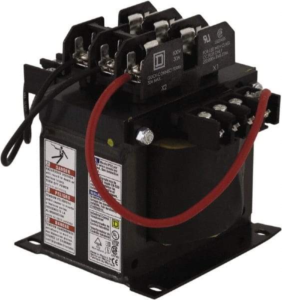 Square D - 500 VA, Top Mount Fuse Block Control Transformer - 50/60 Hz, 5.49 Inch Deep x 5.13 Inch High - Exact Industrial Supply