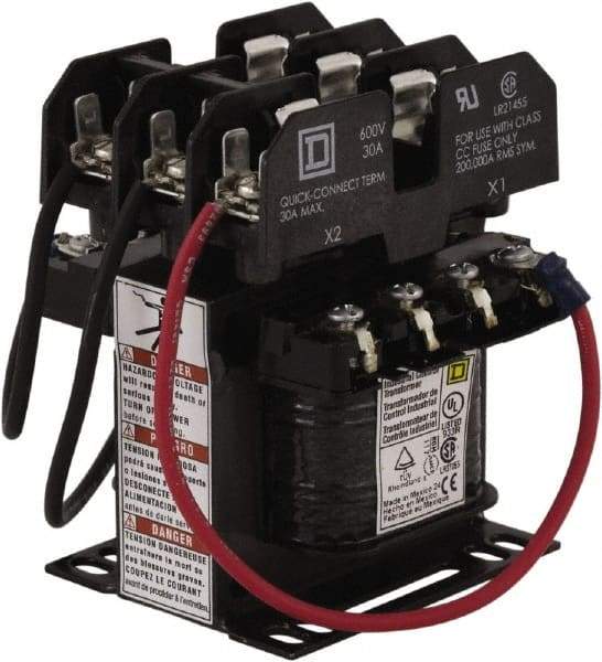 Square D - 50 VA, Top Mount Fuse Block Control Transformer - 50/60 Hz, 3.09 Inch Deep x 4 Inch High - Exact Industrial Supply