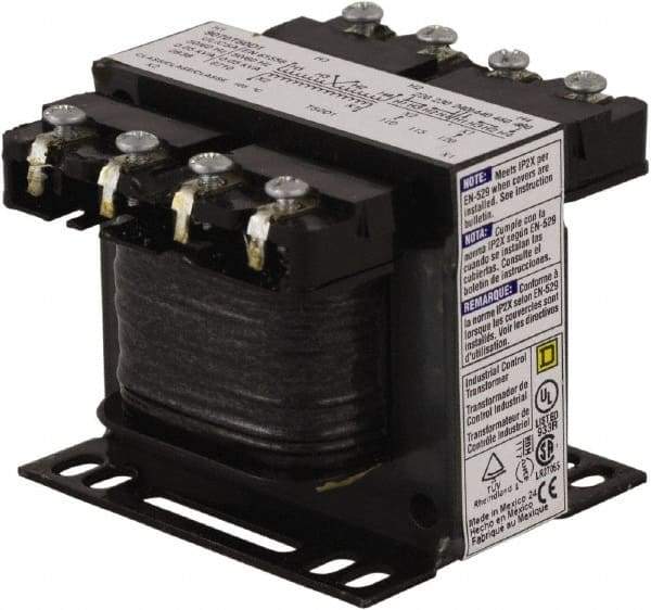 Square D - 50 VA, Top Mount Fuse Block Control Transformer - 50/60 Hz, 3.09 Inch Deep x 2.58 Inch High - Exact Industrial Supply