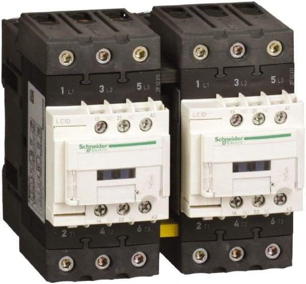Schneider Electric - 3 Pole, 24 Coil VDC, 500 Amp at 440 VAC, Reversible IEC Contactor - 1 Phase hp: 3 at 115 VAC, 7.5 at 230/240 VAC, 3 Phase hp: 15 at 200/208 VAC, 15 at 230/240 VAC, 40 at 460/480 VAC, 40 at 575/600 VAC - Exact Industrial Supply