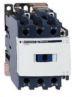 Schneider Electric - 3 Pole, 24 Coil VDC, 50 Amp at 440 VAC and 80 Amp at 440 VAC, Nonreversible IEC Contactor - 1 Phase hp: 3 at 115 VAC, 7.5 at 230/240 VAC, 3 Phase hp: 15 at 200/208 VAC, 15 at 230/240 VAC, 40 at 460/480 VAC, 40 at 575/600 VAC - Exact Industrial Supply