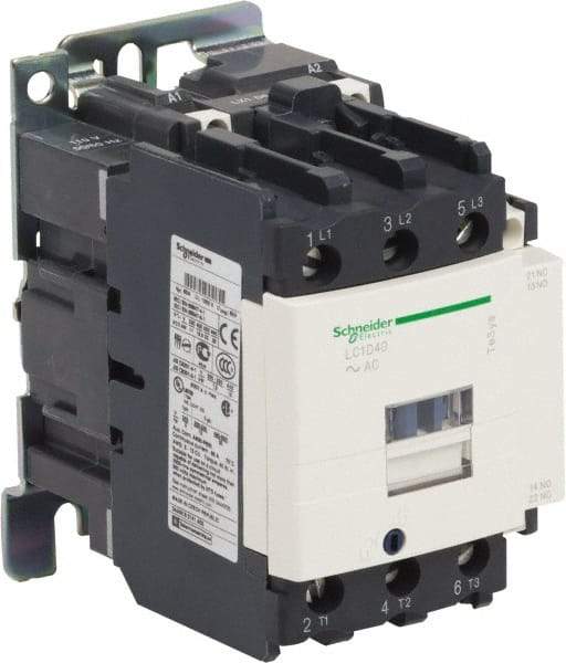 Schneider Electric - 3 Pole, 200 Coil VAC at 60 Hz, 40 Amp at 440 VAC and 60 Amp at 440 VAC, Nonreversible IEC Contactor - 1 Phase hp: 3 at 115 VAC, 5 at 230/240 VAC, 3 Phase hp: 10 at 200/208 VAC, 10 at 230/240 VAC, 30 at 460/480 VAC, 30 at 575/600 VAC - Exact Industrial Supply