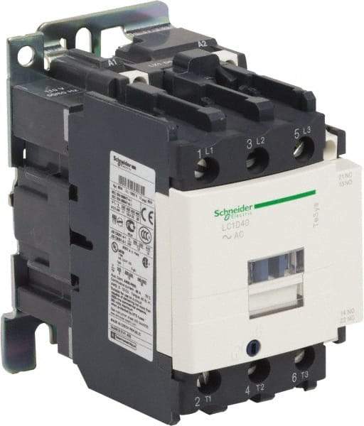 Schneider Electric - 3 Pole, 24 Coil VAC at 50/60 Hz, 40 Amp at 440 VAC and 60 Amp at 440 VAC, Nonreversible IEC Contactor - 1 Phase hp: 3 at 115 VAC, 5 at 230/240 VAC, 3 Phase hp: 10 at 200/208 VAC, 10 at 230/240 VAC, 30 at 460/480 VAC, 30 at 575/600 VAC - Exact Industrial Supply