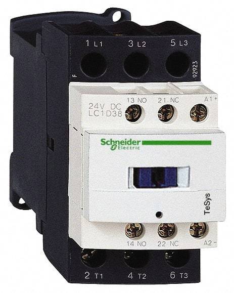 Schneider Electric - 3 Pole, 24 Coil VDC, 38 Amp at 440 VAC, Nonreversible IEC Contactor - Bureau Veritas, CCC, CSA, CSA C22.2 No. 14, DNV, EN/IEC 60947-4-1, EN/IEC 60947-5-1, GL, GOST, LROS, RINA, RoHS Compliant, UL 508, UL Listed - Exact Industrial Supply