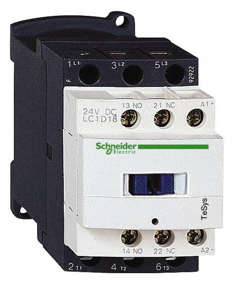 Schneider Electric - 3 Pole, 120 Coil VAC at 50/60 Hz, 18 Amp at 440 VAC and 32 Amp at 440 VAC, Nonreversible IEC Contactor - 1 Phase hp: 1 at 115 VAC, 3 at 230/240 VAC, 3 Phase hp: 10 at 460/480 VAC, 15 at 575/600 VAC, 5 at 200/208 VAC, 5 at 230/240 VAC - Exact Industrial Supply