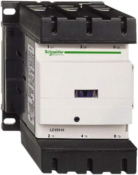 Schneider Electric - 3 Pole, 480 Coil VAC at 60 Hz, 115 Amp at 440 VAC, Nonreversible IEC Contactor - Bureau Veritas, CCC, CSA, CSA C22.2 No. 14, DNV, EN/IEC 60947-4-1, EN/IEC 60947-5-1, GL, GOST, LROS, RINA, RoHS Compliant, UL 508, UL Listed - Exact Industrial Supply