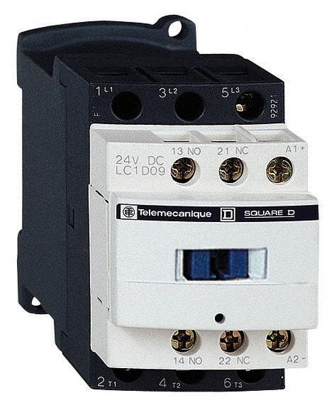 Schneider Electric - 3 Pole, 24 Coil VDC, 25 Amp at 440 VAC and 9 Amp at 440 VAC, Nonreversible IEC Contactor - 1 Phase hp: 0.5 at 115 VAC, 1 at 230/240 VAC, 3 Phase hp: 2 at 200/208 VAC, 2 at 230/240 VAC, 5 at 460/480 VAC, 7.5 at 575/600 VAC - Exact Industrial Supply