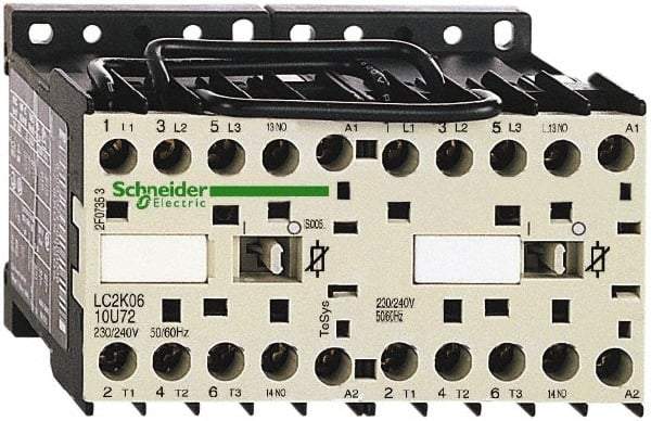 Schneider Electric - 3 Pole, 120 Coil VAC at 50/60 Hz, 6 Amp at 440 VAC, Reversible IEC Contactor - BS 5424, CSA, IEC 60947, NF C 63-110, RoHS Compliant, UL Listed, VDE 0660 - Exact Industrial Supply